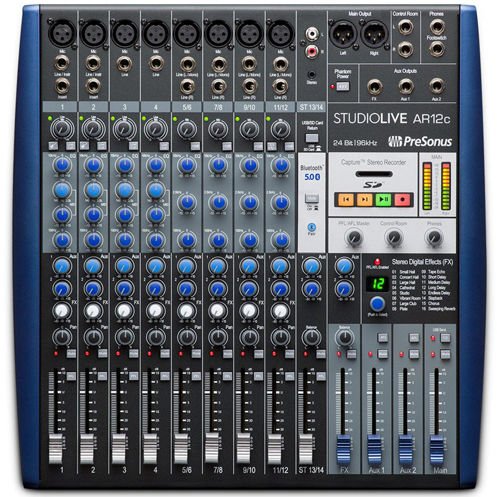 PreSonus StudioLive AR12c: 12-Channel USB-C Compatible Audio Interface/Analog Mixer/Stereo SD Recorder
