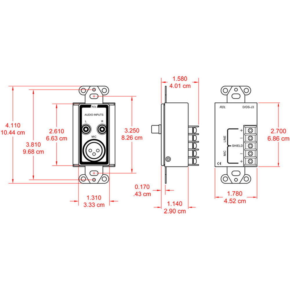 RDL D-J3 Mic/Line Input Assembly - XLR, RCA, Terminal block