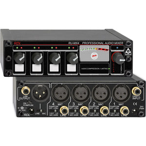 RDL RU-MX4 Pro 4 Input Mic/Line Mixer W/Phntm - Mic and Line Out