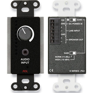 RDL DB-PA3 3.5-Watt Audio Amplfiier in Decora Wall Plate (Black) - Custom Engraving Option