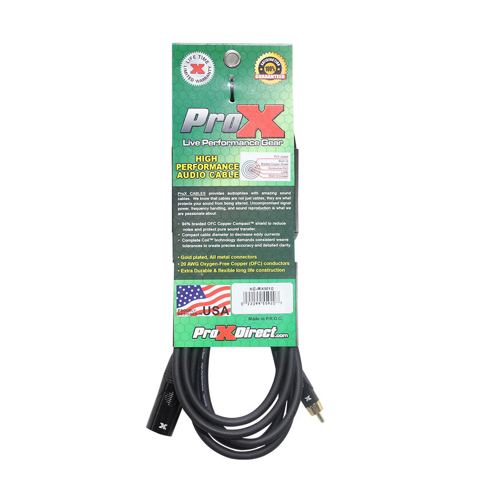 ProX XC-RXM10 10 Ft. Unbalanced RCA to XLR3-M High Performance Audio Cable