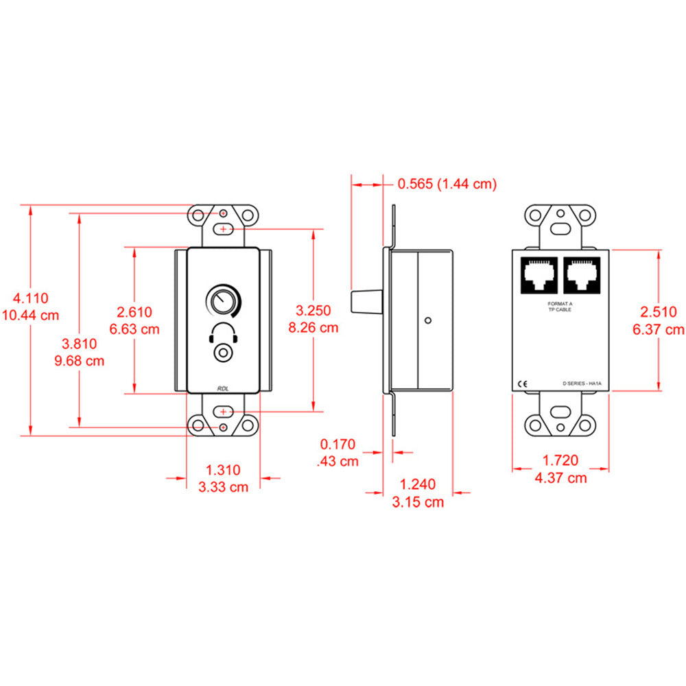 RDL DS-HA1A Decora Mount Format-A Stereo Headphone Amplifier (Stainless) - Custom Engraving Option