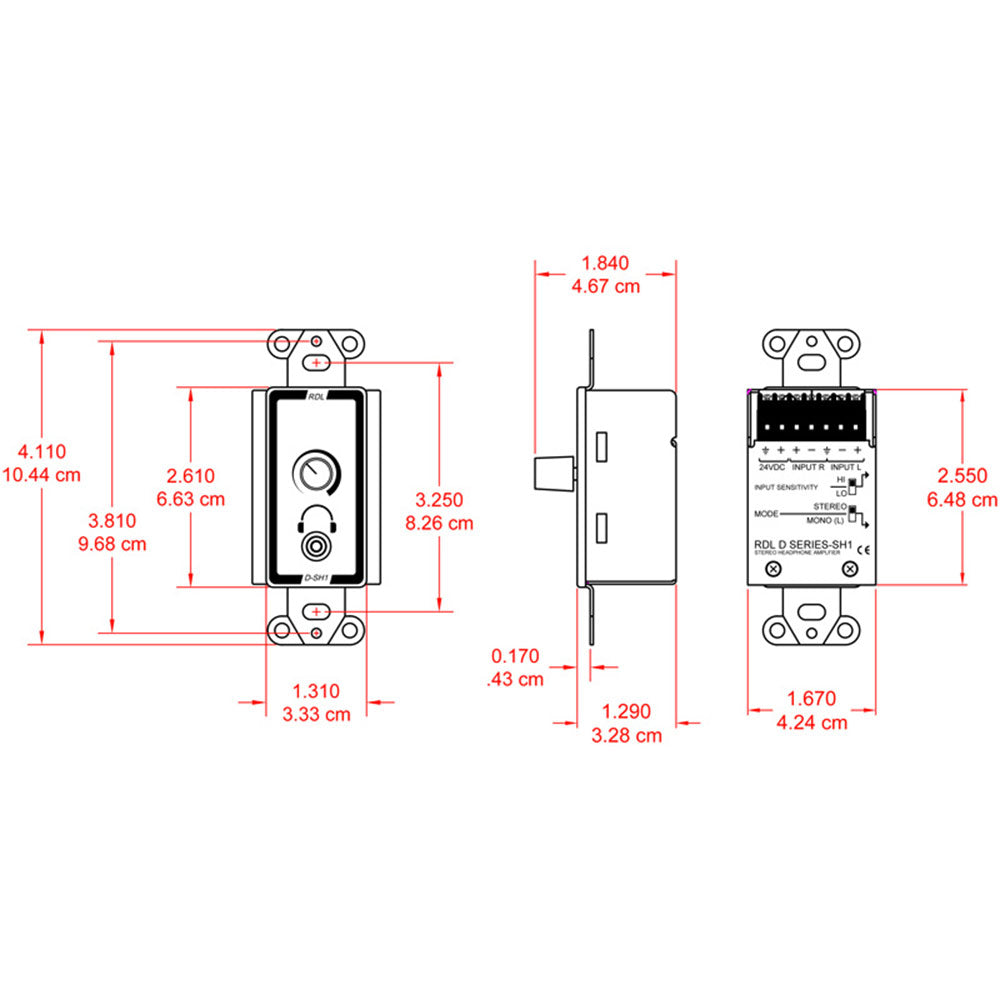 RDL D-SH1 Stereo Headphone Amplifier - Decora panel with user level control