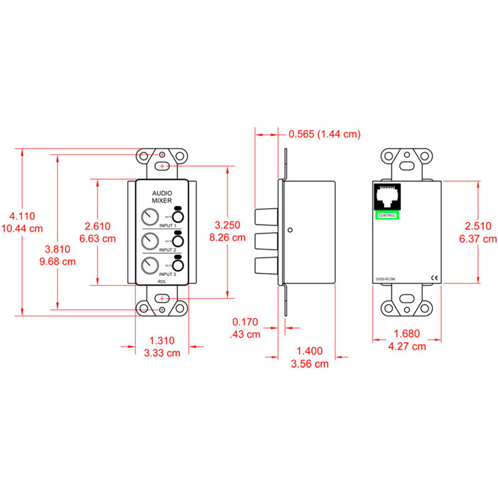 RDL DS-RC3M Remote Audio Mixing Control with Muting - Stainless