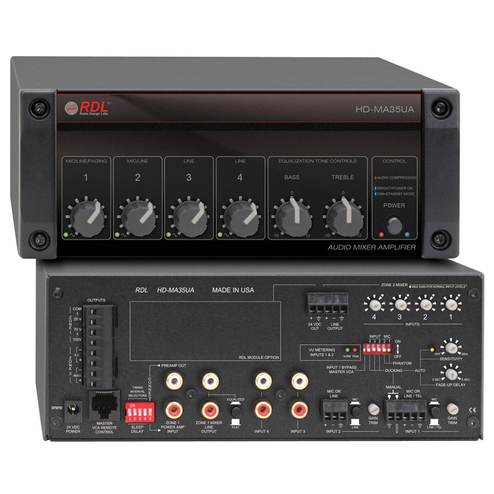 RDL HD-MA35UA HD Series 35 Watt Mixer Amplifier (25/70/100 Volt)