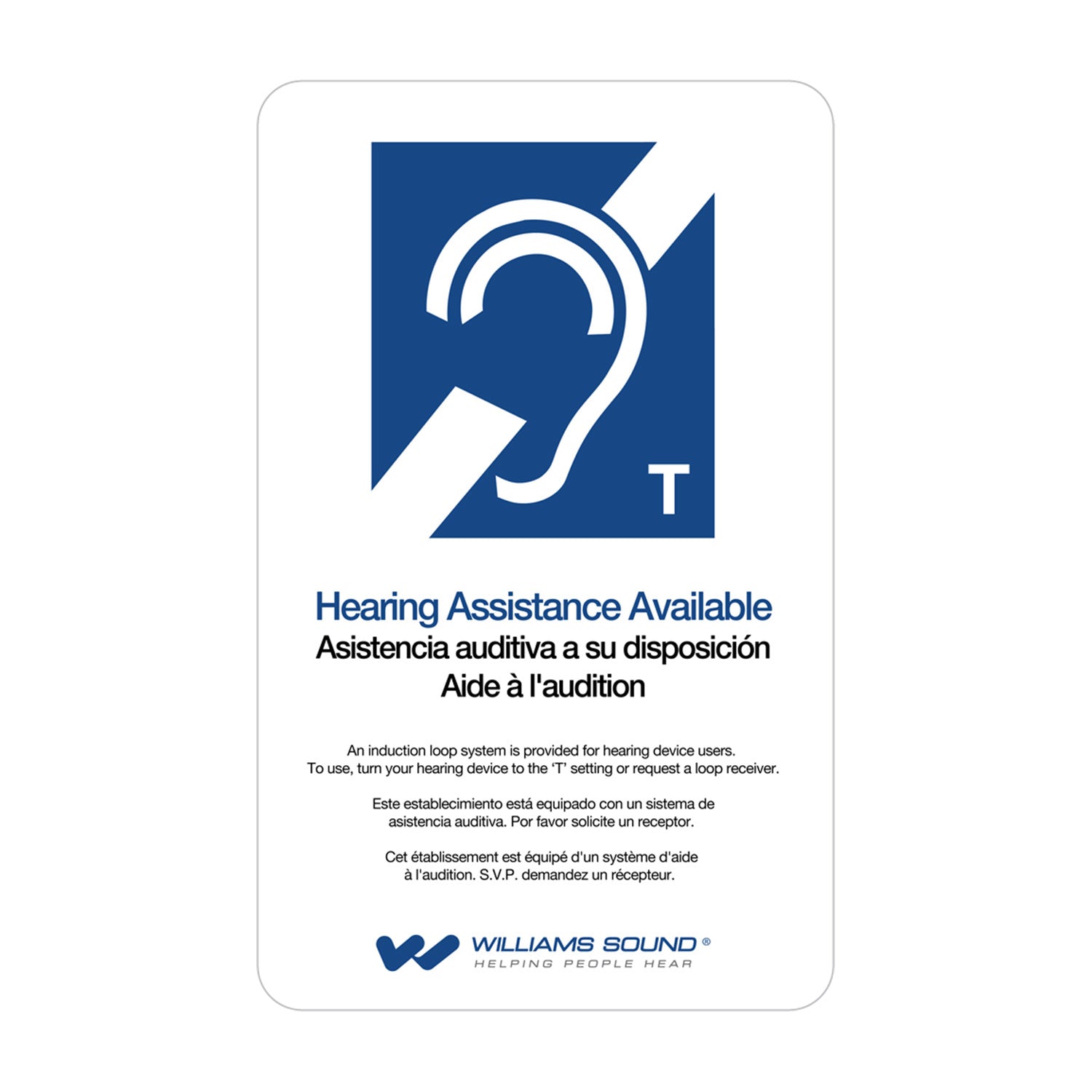 Williams AV IDP 009 ADA Wall Plaque (for Induction Loop Areas)