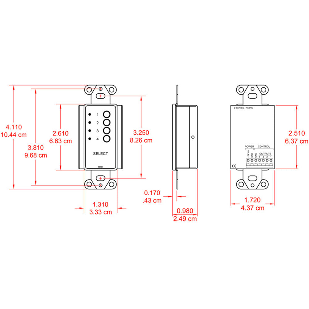 RDL DB-RC4RU 4-Channel Remote Source Selector for RACK-UP (Black) - Custom Engraving Option
