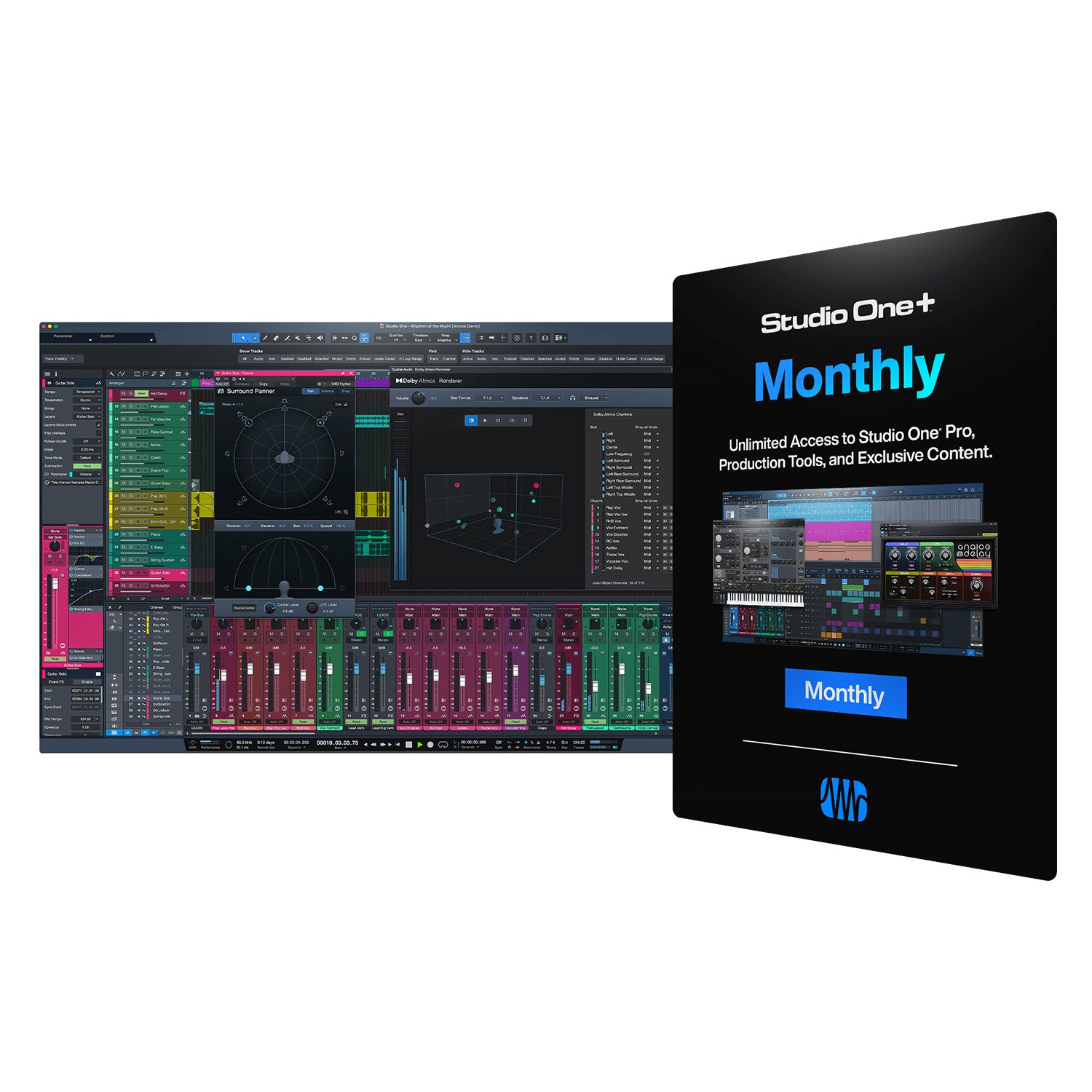 PreSonus Studio One+ - Digital Audio Workstation Software (Monthly Subscription)