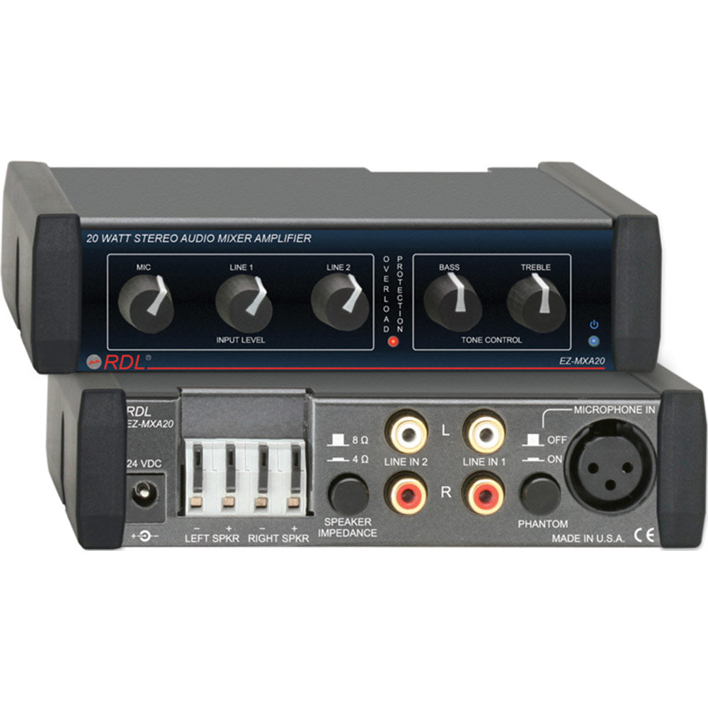 RDL EZ-MXA20 20 Watt Stereo Audio Mixer Amplifier with EQ