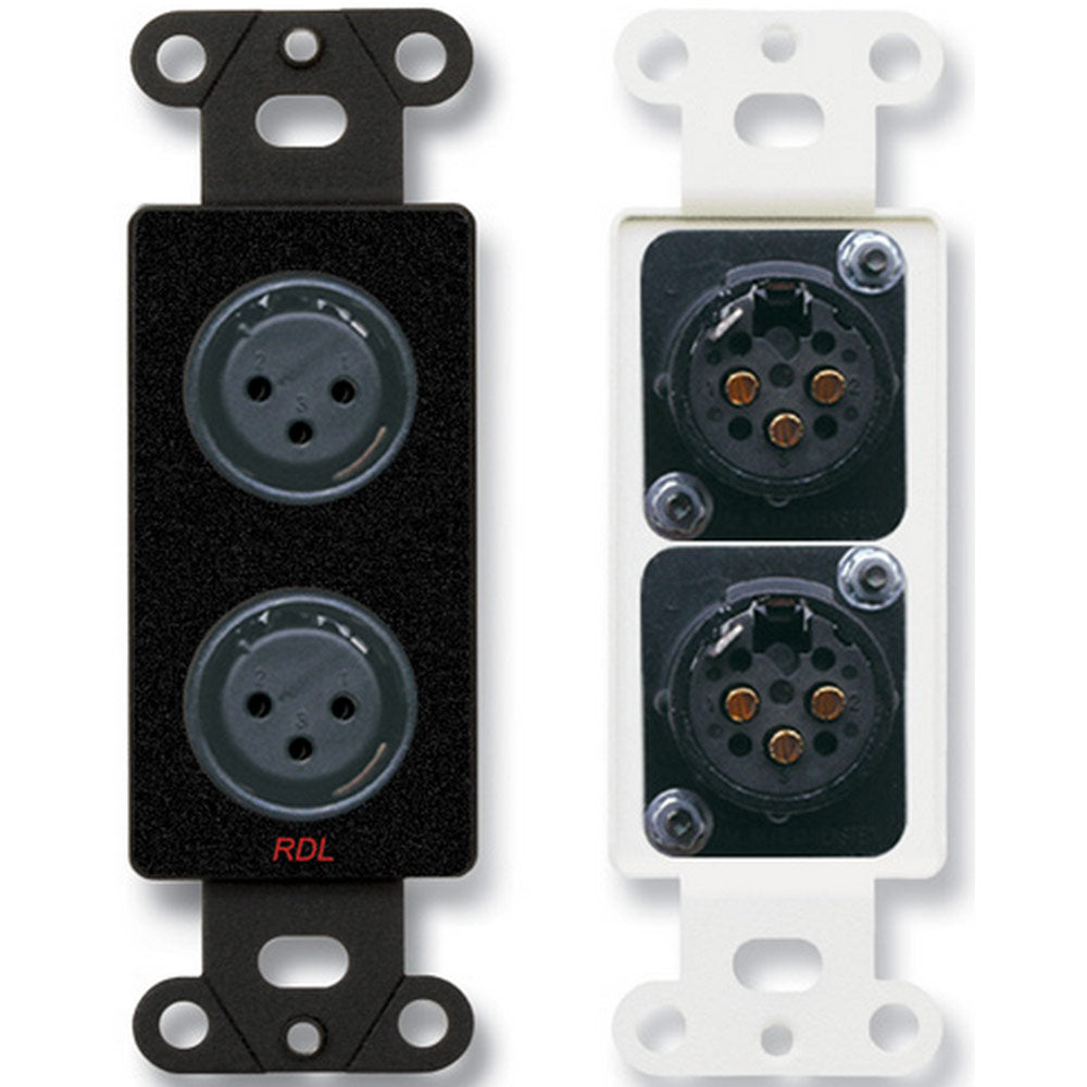 RDL DB-XLR2F Decora Mount Dual XLR Female Solder Jack Panel (Black)