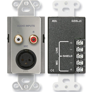 RDL DS-J3 Mic/Line Input Assembly - XLR, RCA, Terminal block (Stainless) - Custom Engraving Option