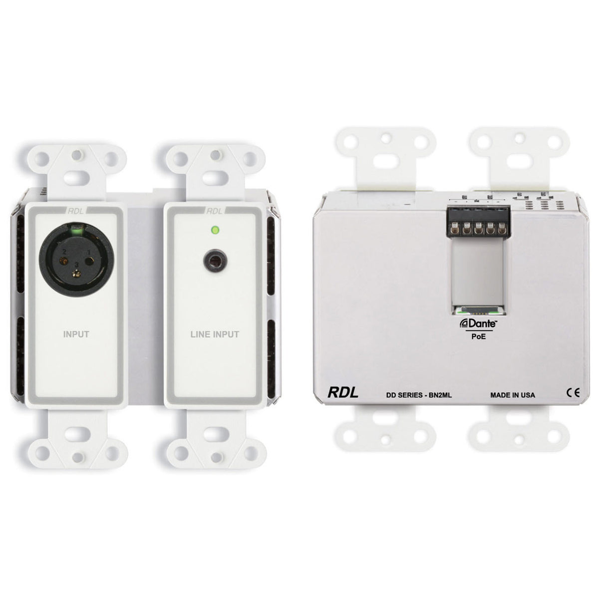 RDL DD-BN2ML Wall Mount 2-In 2-Out Mic/Line to Dante Interface (White)