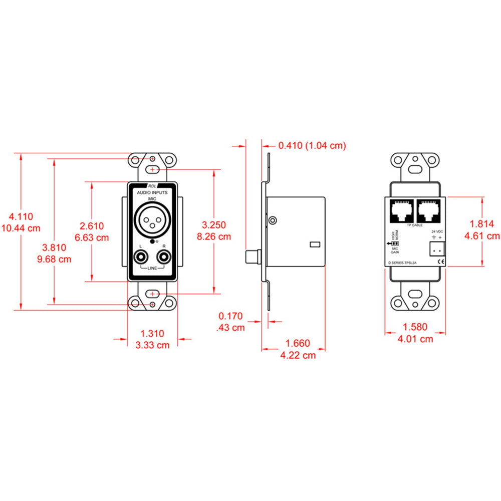 RDL D-TPSL2A Decora Mount Active Format-A Sender - XLR/RCA Input (White)