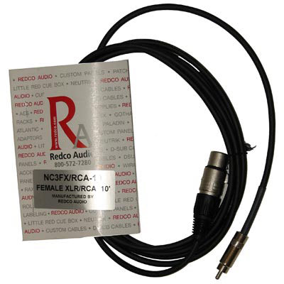Redco NC3FXRCA10 - Female XLR to Male RCA Cable (10 Feet)