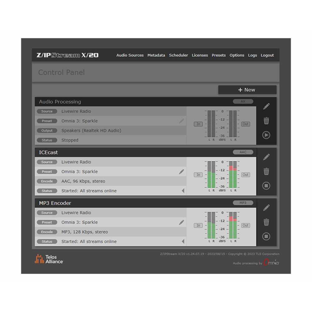 Telos Z/IPStream X/20 - Software Streaming and Processing Platform (Annual Subscription)