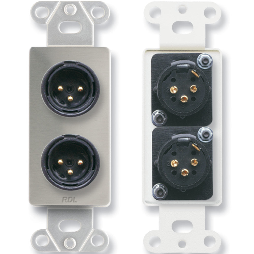 RDL DS-XLR2MC Dual XLR 3-pin Male Jacks on D Plate, Solder type, Steel - Custom Engraving Option