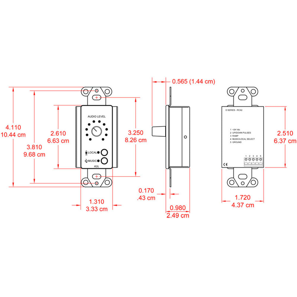 RDL DS-RCX2 Room Control for RCX-5C Room Combiner (Stainless) - Custom Engraving Option
