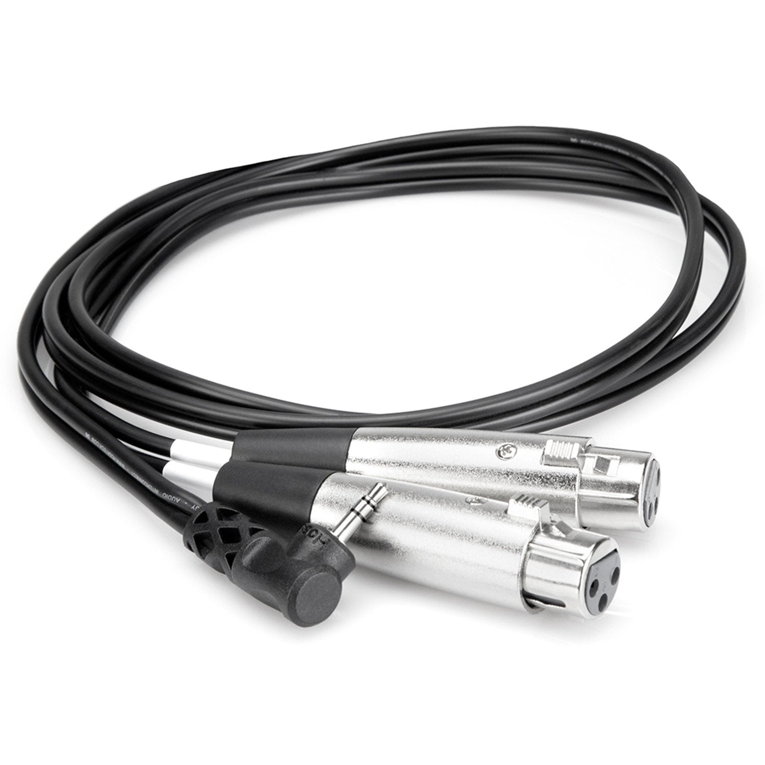 Hosa CYX-401F Camcorder Microphone Cable, Dual XLR3F to Right-angle 3.5 mm TRS, 1 feet