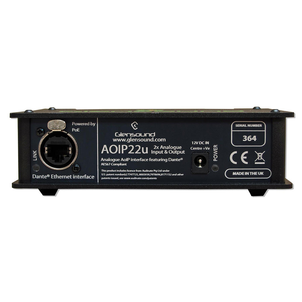 Glensound AoIP22u - Two-Channel Unbalanced Analog to Dante / AES67 Interface