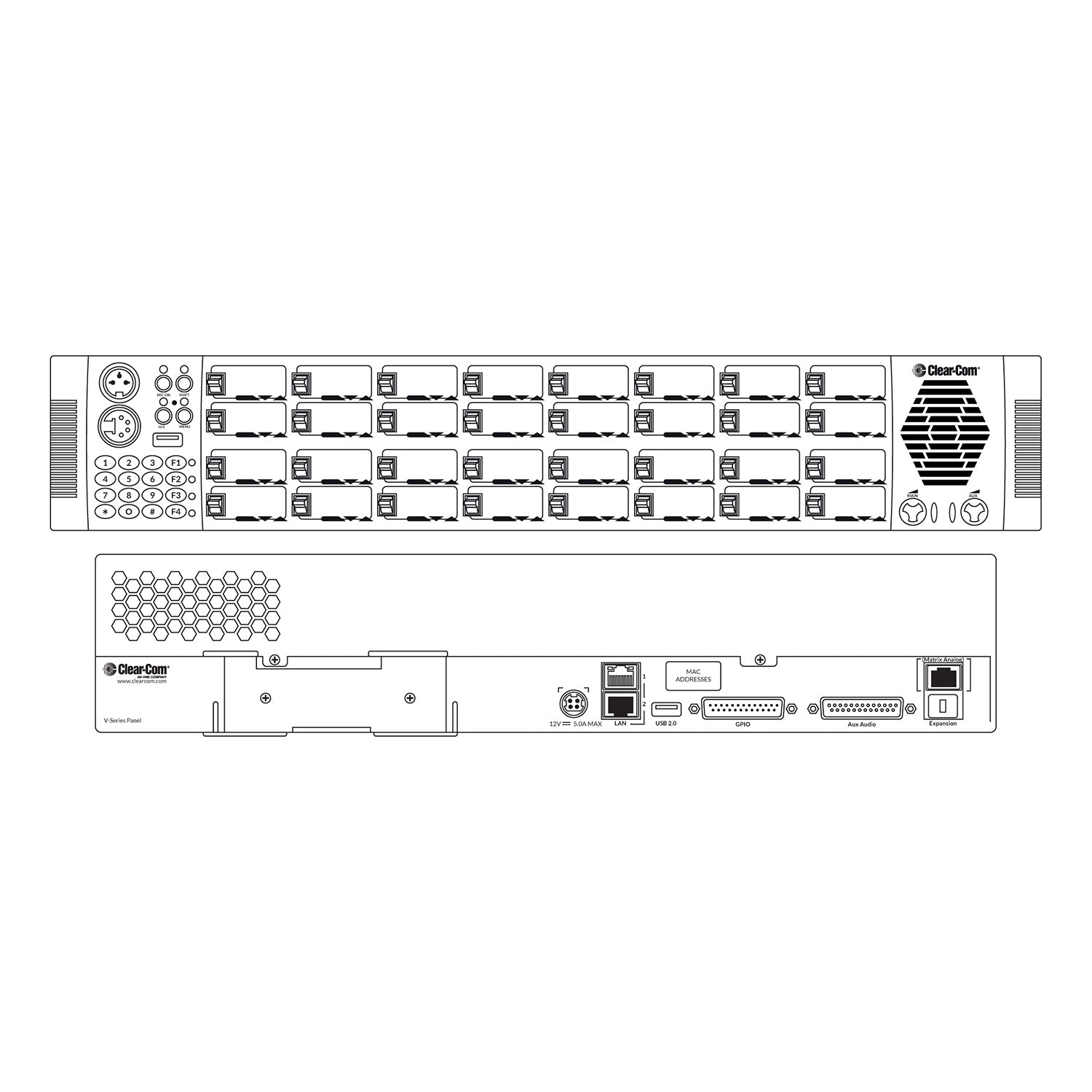 Clear-Com VI-TPNLB-32L-X7B - 32-Lever IrisX Key Panel for Trilogy Mercury (XLR7M)