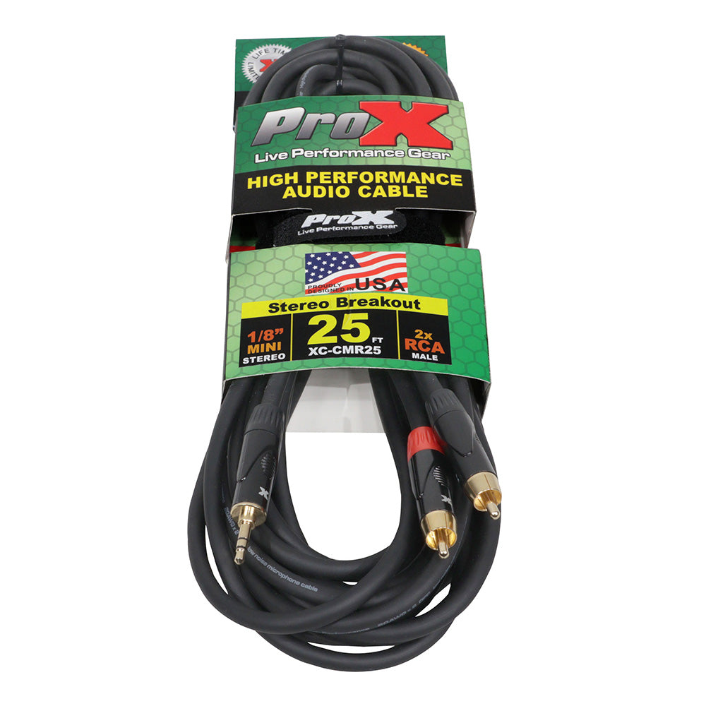 ProX XC-CMR25 25Õ Ft High Performance 3.5mm 1/8Ó Mini TRS to Dual RCA-M Unbalanced Y-Cable