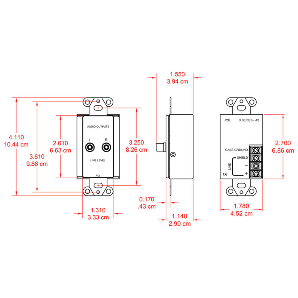 RDL DS-A2 Line Output Assembly - RCA jacks, Terminal block (Stainless) - Custom Engraving Option