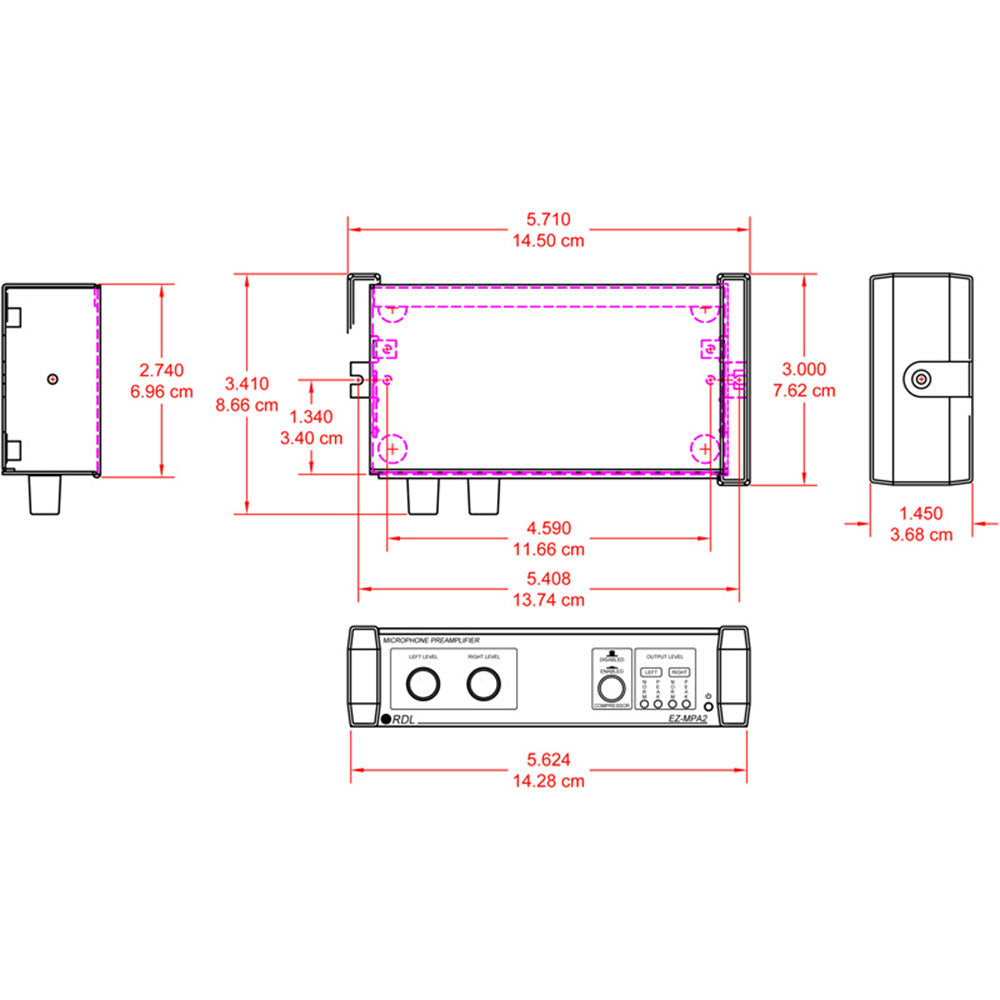 RDL EZ-MPA2 Dual Microphone Preamplifier - Stereo Output with Compressors