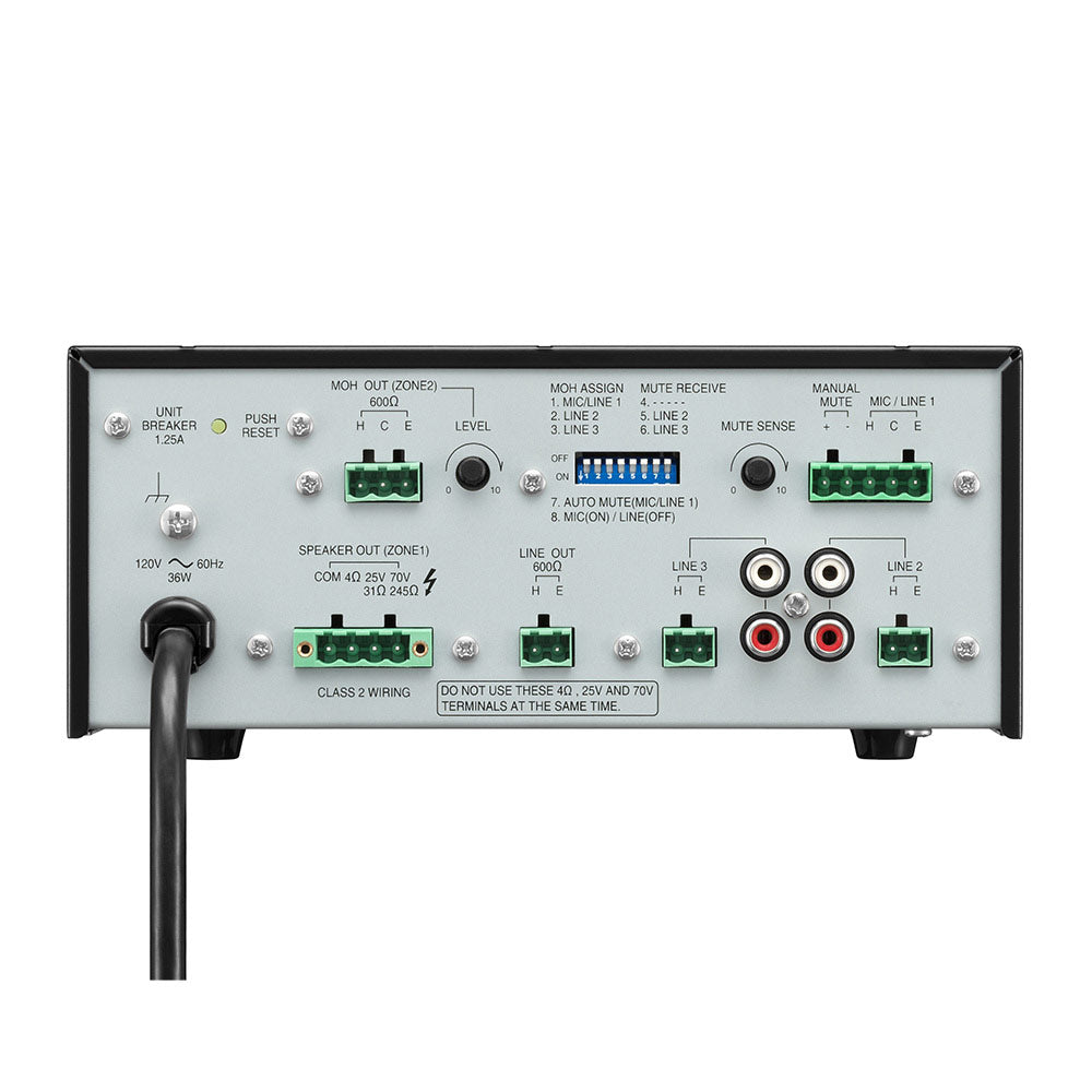 TOA BG-220 20 Watt 4 Ohm/25/70V Mixer Amplifier with Auto Mute, Mic/Line in and 2 Stereo Line Ins