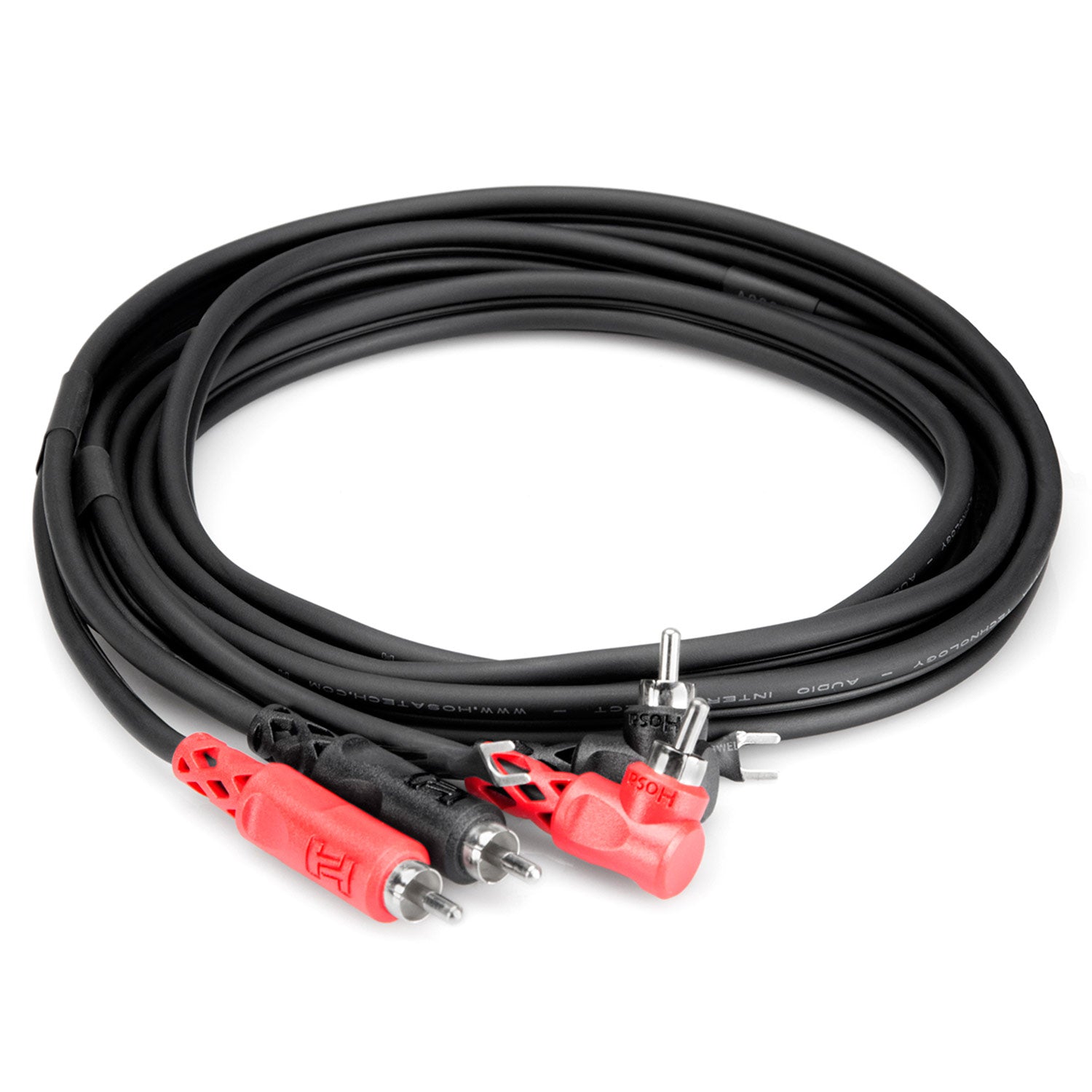 Hosa CRA-203DJ Stereo Interconnect, Dual RCA to Dual Right-angle RCA with Ground Wire, 9.8 feet
