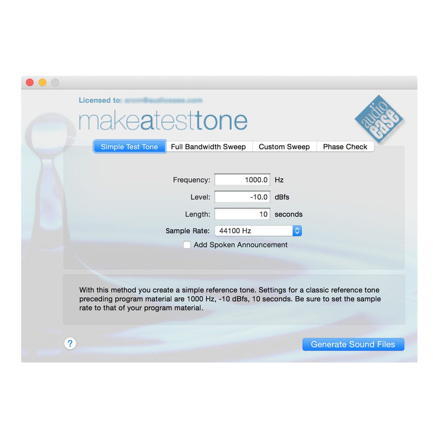 Audio Ease Make A Test Tone - Audio Tone Generator for Mac