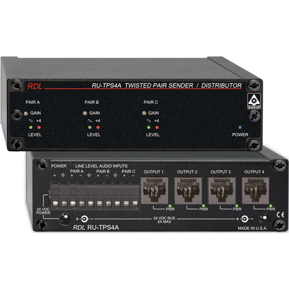 RDL RU-TPS4A Active Sender / Distributor - Twisted Pair Format-A - 3 audio inputs to Four outputs
