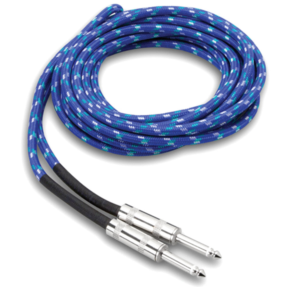 Hosa 3GT-18C2 Cloth Guitar Cable, Hosa Straight to Same, 18 feet, Blue/Green/White