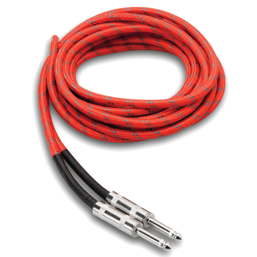 Hosa 3GT-18C3 Cloth Guitar Cable, Hosa Straight to Same, 18 feet, Red/Green