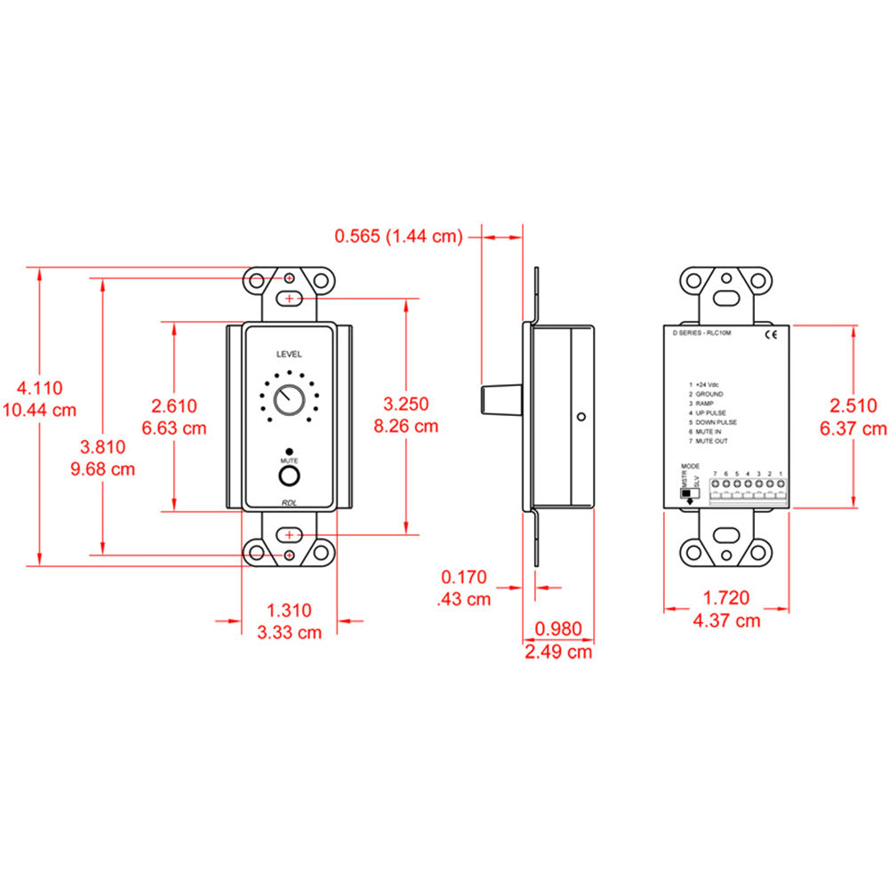 RDL DB-RLC10M Remote Level Control in Decora Wall Plate with Mute (Black)