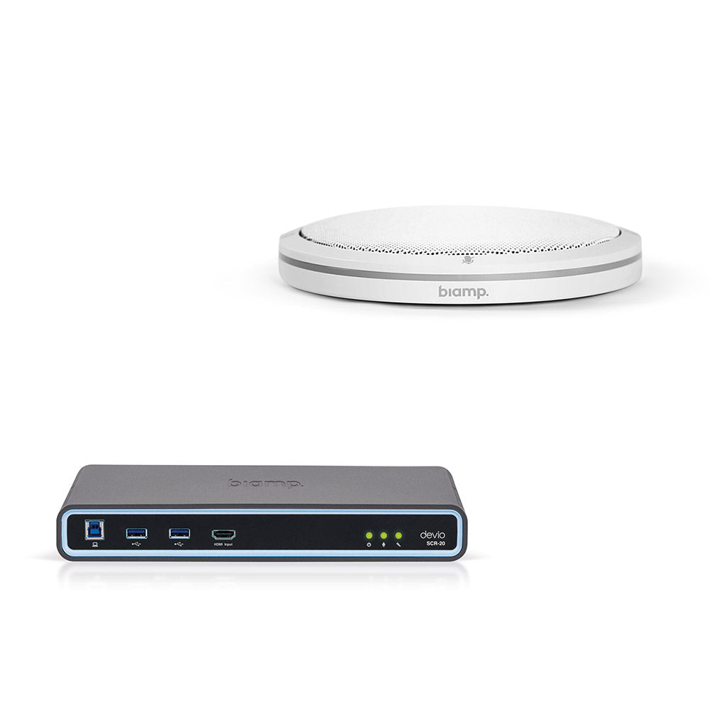 Biamp Devio Conference / Huddle Room Solution with SCR-20 Hub and TTM-XEX White Tabletop Microphone