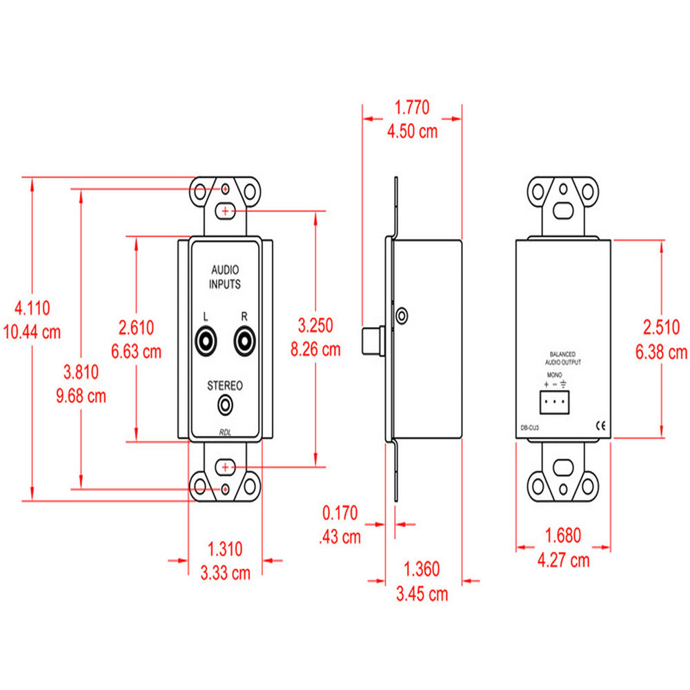 RDL DB-CIJ3 RCA/3.5mm Line Input Jacks on Decora Wall Plate (Mono)