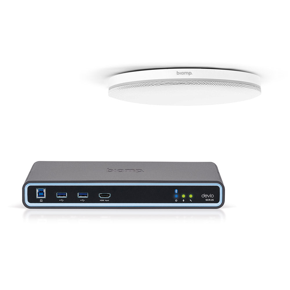 Biamp Devio Conference / Huddle Room Solution with SRC-25 Hub and TCM-XEX White Ceiling Microphone