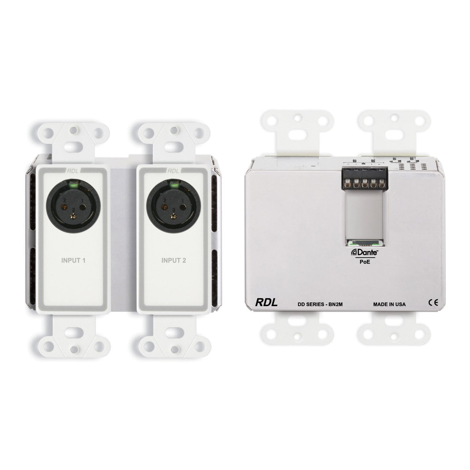 RDL DD-BN2M Wall Mount 2-In 2-Out Mic/Line to Dante Interface (White)