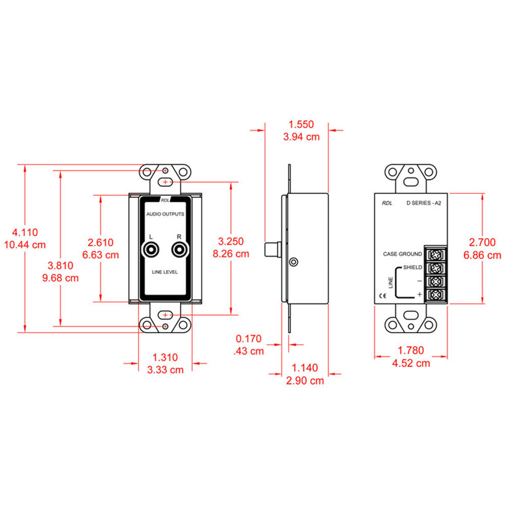RDL D-A2 Line Output Assembly - RCA jacks, Terminal block - Custom Engraving Option