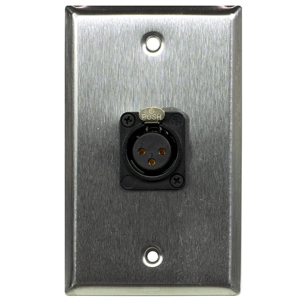 Whirlwind WP1/FNS Single Gang Wall Plate with XLR Female Screw Terminal Connector (Stainless Steel)