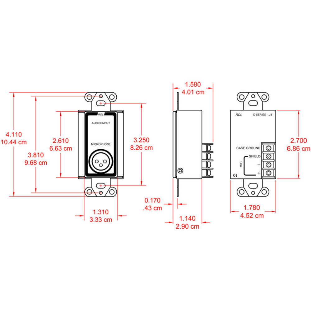 RDL D-J1 Microphone Input Assembly - XLR, Terminal block - Custom Engraving Option