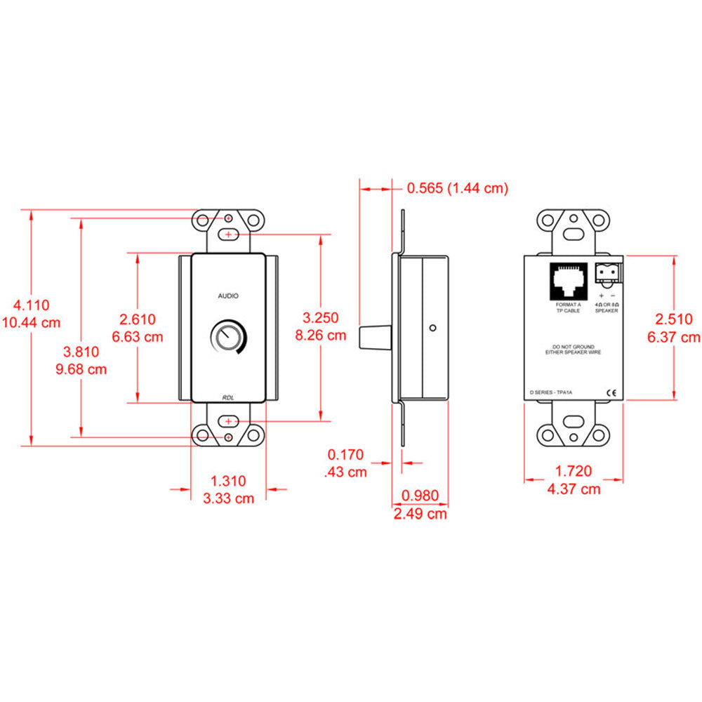 RDL DS-TPA1A Decora Mount 3.5-Watt Format-A Headphone Amplifier (Steel) - Custom Engraving Option