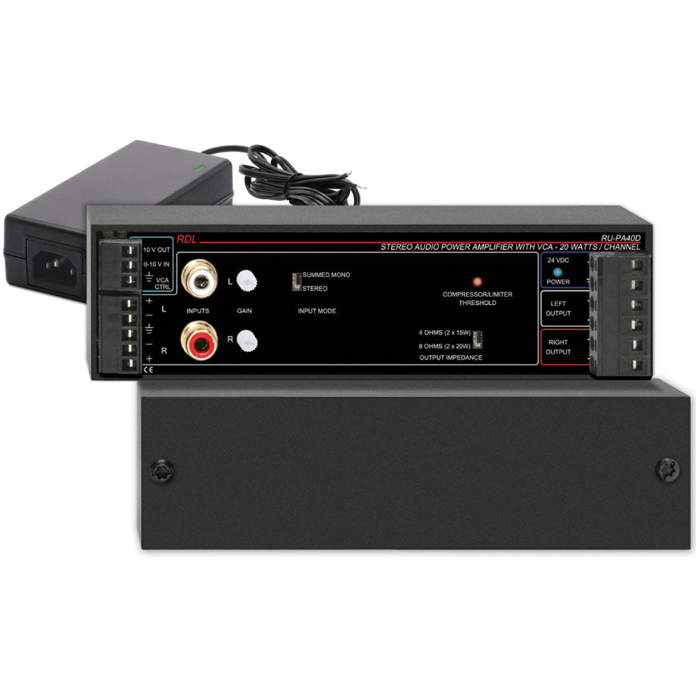 RDL RU-PA40DE 40 W Stereo Audio Power Amp with VCA & Power Supply - without power cord