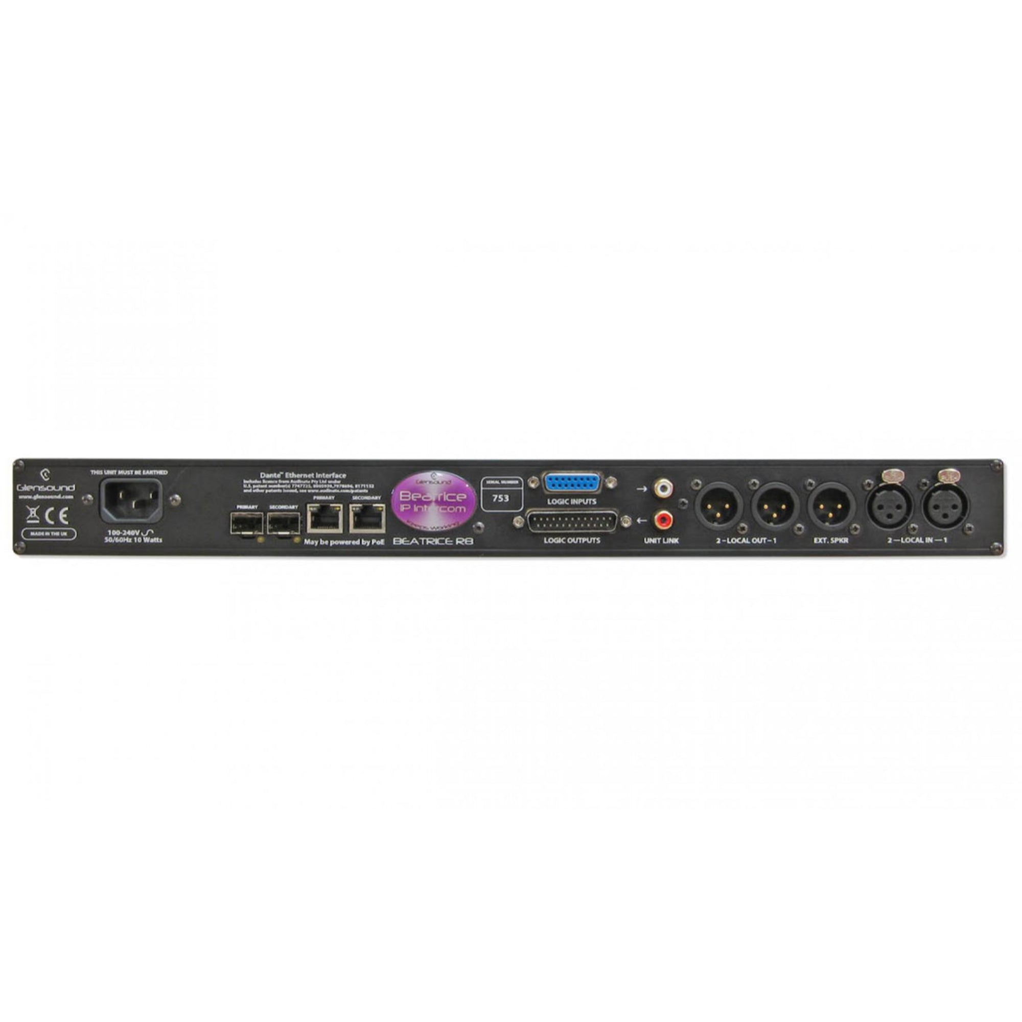 Glensound Beatrice R8 - 8-Channel Dante / AES67 Intercom Station (5-Pin XLR Female)