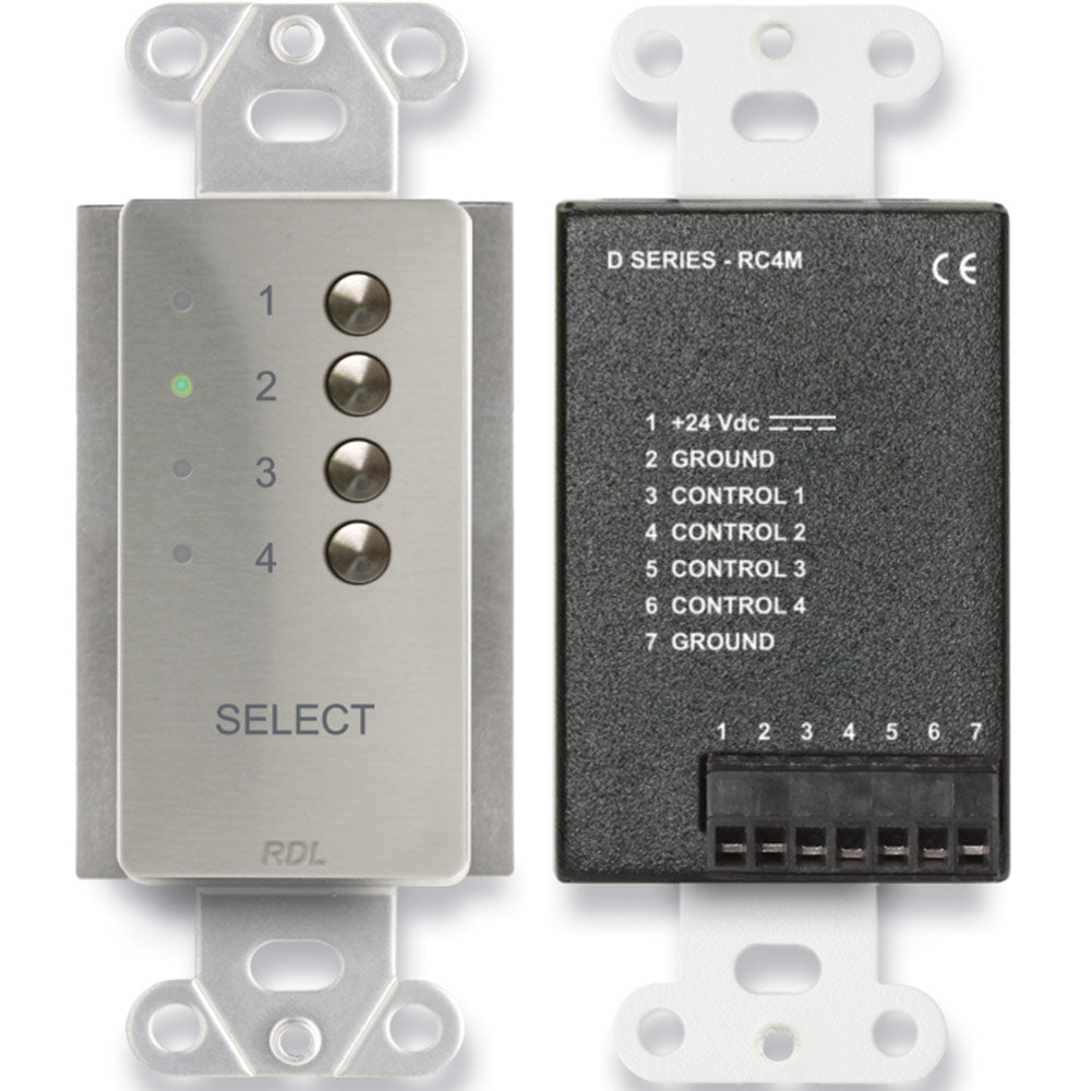 RDL DS-RC4M 4-Channel Remote Source Selector for D-SERIES (Stainless) - Custom Engraving Option