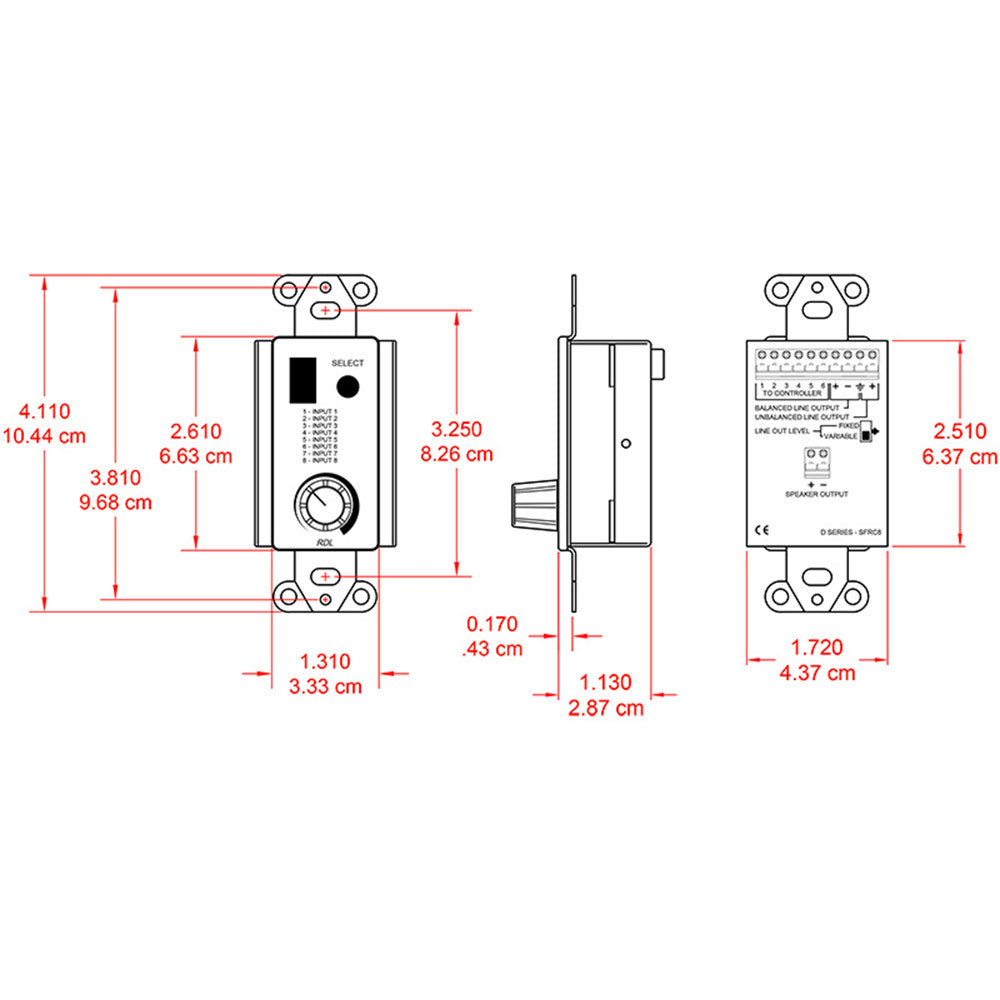 RDL DS-SFRC8 Room Control Station for SourceFlex System (Stainless) - Custom Engraving Option