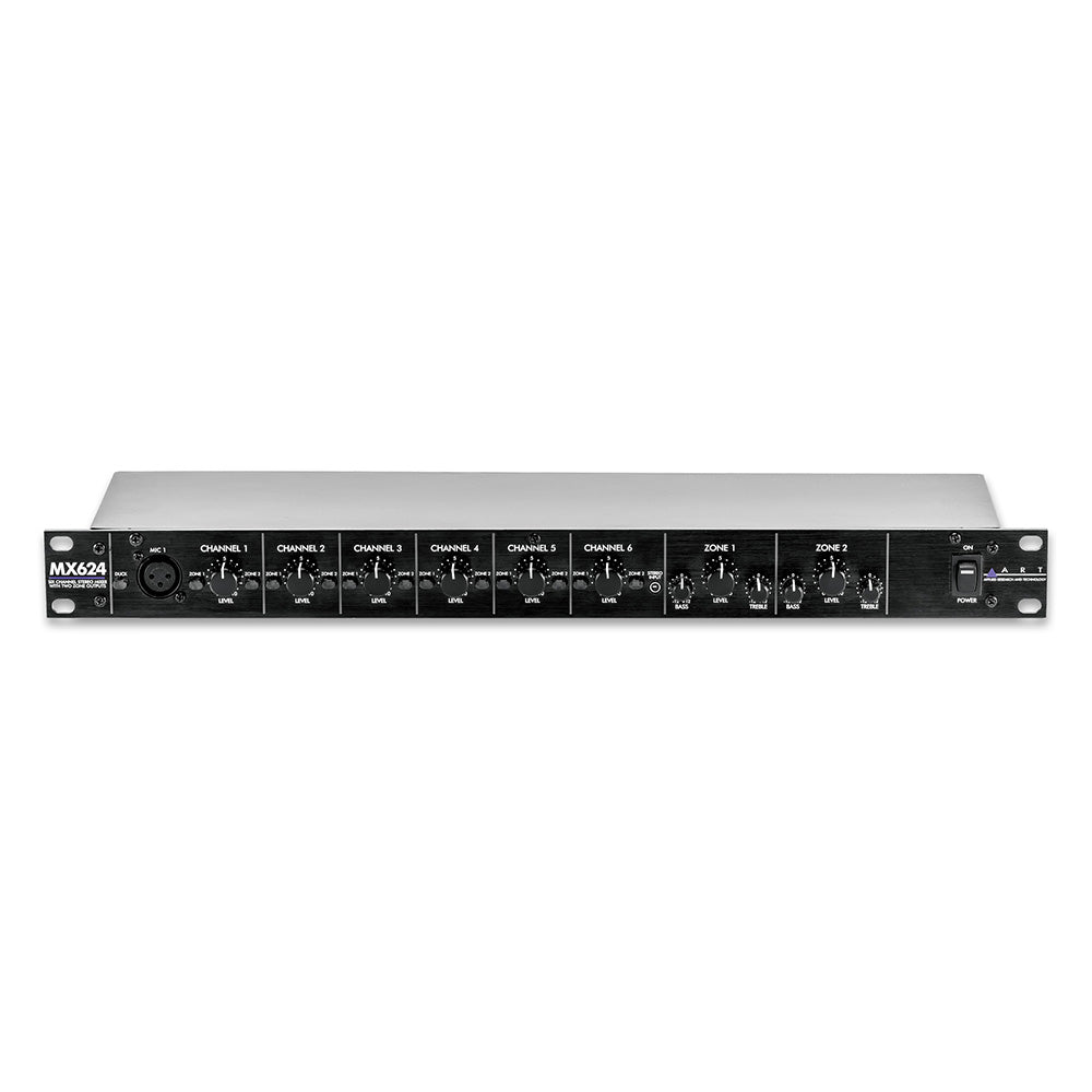ART MX624 - Six Channel Stereo Install Mixer with Two Zones