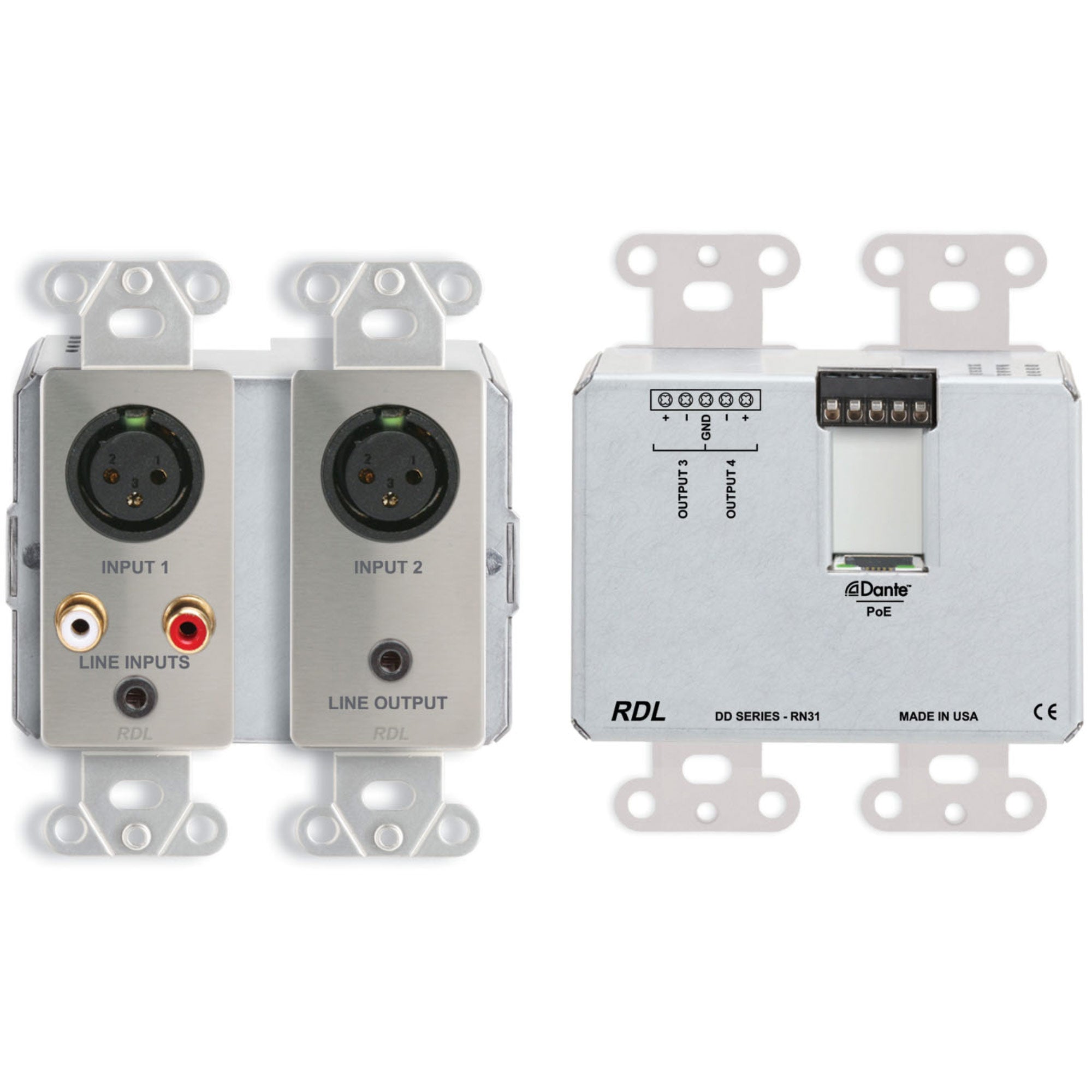 RDL DDS-RN31 Wall-Mounted Bi-Directional Mic/Line Dante Interface 4 x 4