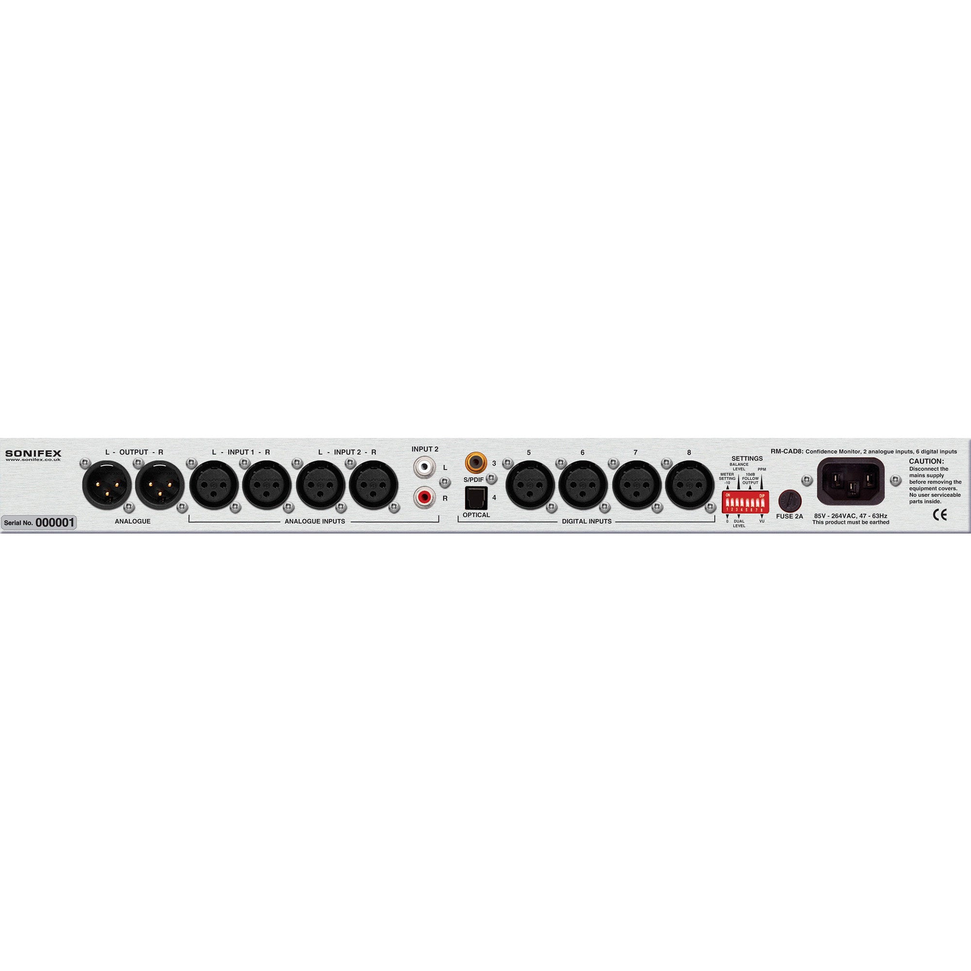 Sonifex RM-CAD8 Confidence Monitor, 2 LED Meters, 2 Analogue & 6 Digital Stereo Inputs