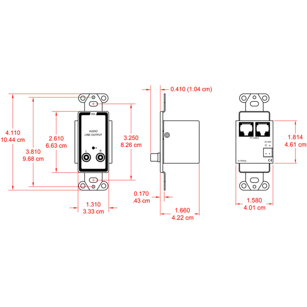 RDL D-TPR2A Active Two-Pair Receiver, Format-A, stereo phono jack outputs - Custom Engraving Option